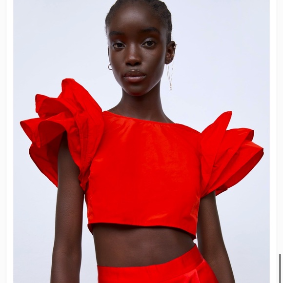 Zara Tops - Zara Red Frilly Sleeves Top Size L